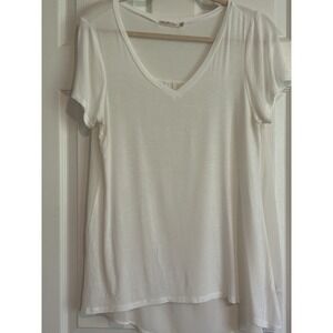 Heart and Hips V-Neck‎ Short Sleeves Loose Fit Flutter Back Uneven Hem Top Sheer